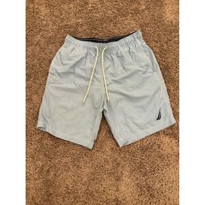 Nautica Mens Light Blue Swim Trunks Mesh Lined Board Shorts Drawstring Waist